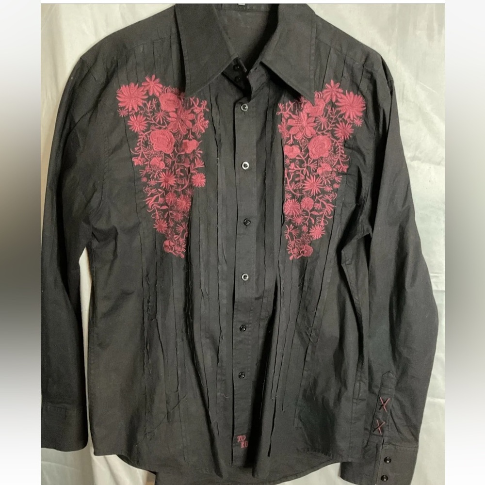 Toku Men’s Long Sleeve Black Embroidered Shirt Size XL Western / rock style - Picture 1 of 7